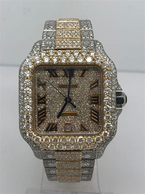 iced out cartier santos replica|iced out cartier watch real.